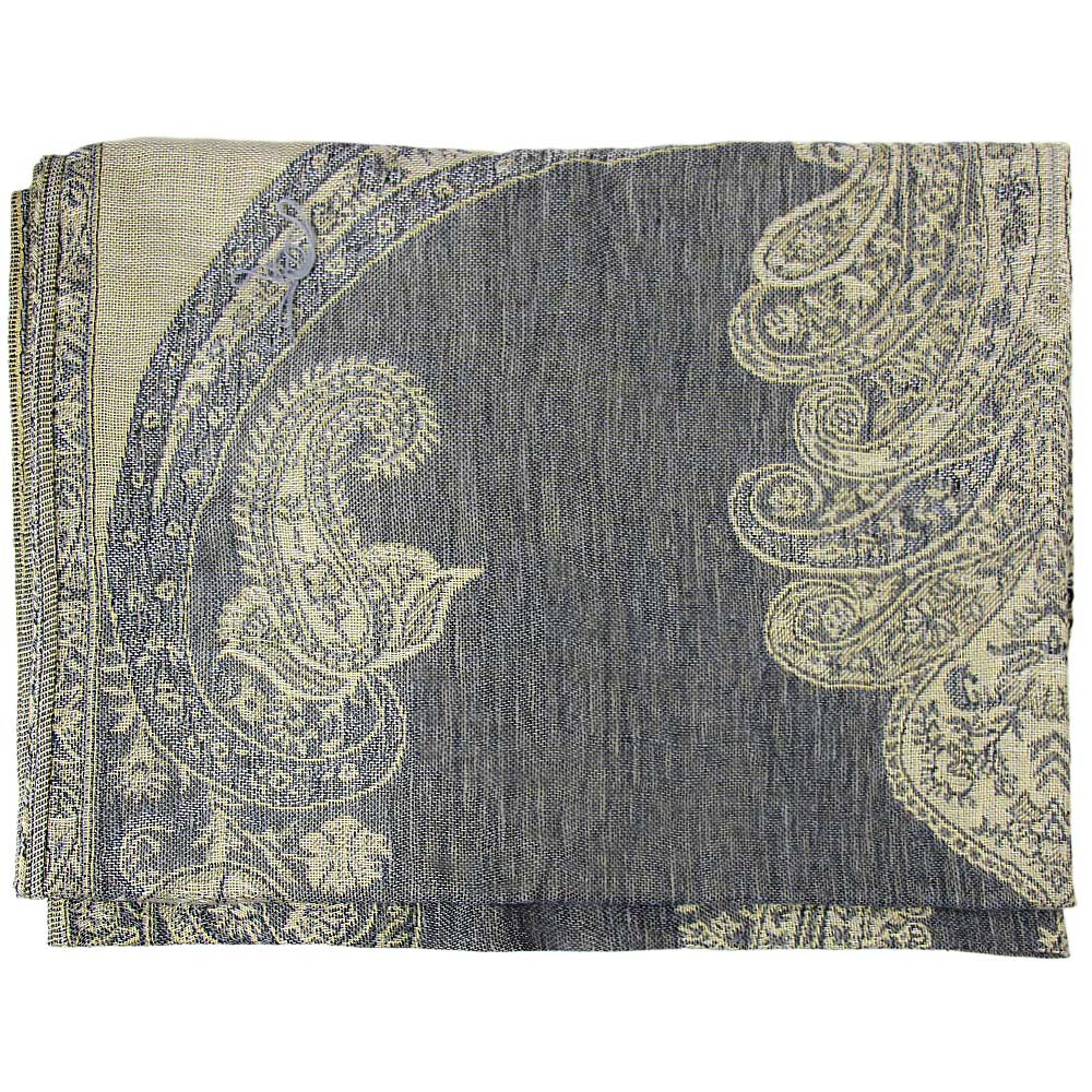 Charcoal Grey Paisley Print Pashmina from Hilltribe Ontario