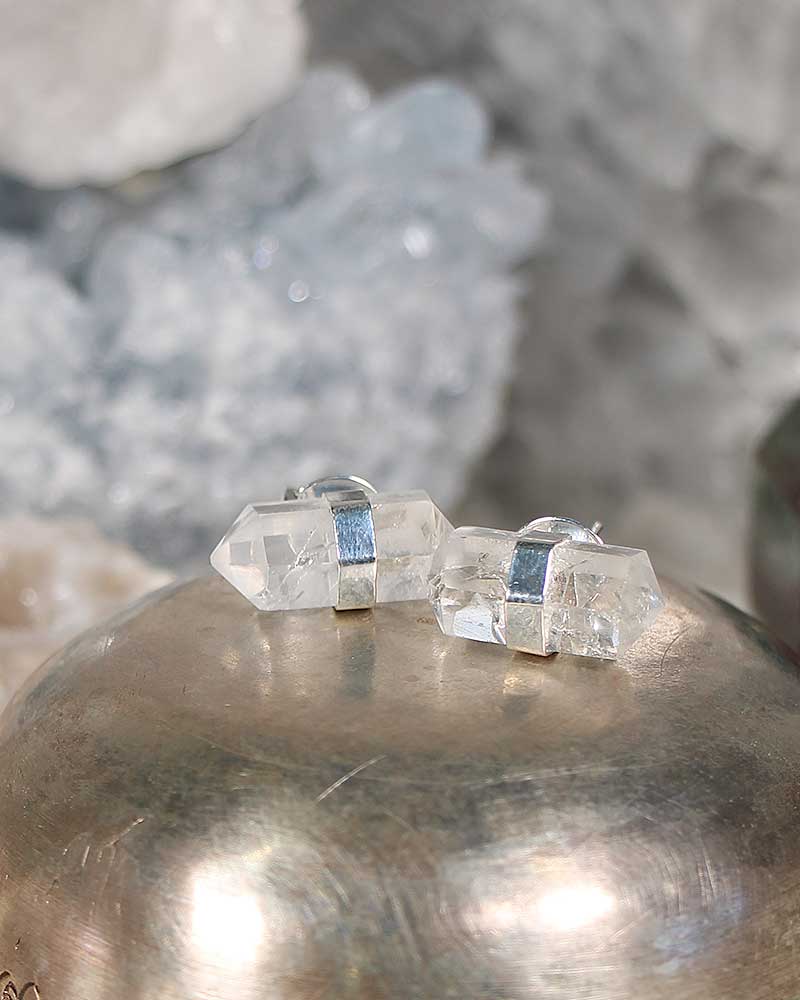 Clear Quartz Double Terminated Stud Earring from Hilltribe Ontario