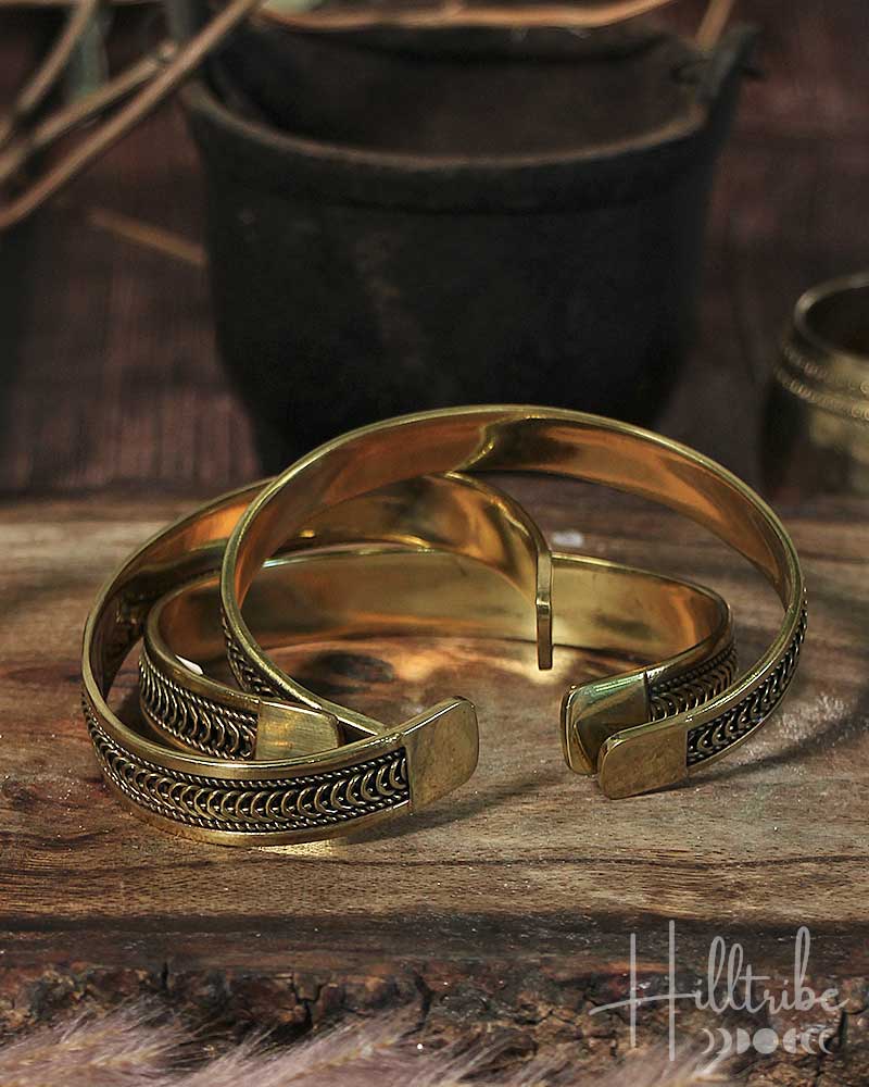 Crescent Tides Brass Bangle from Hilltribe Ontario