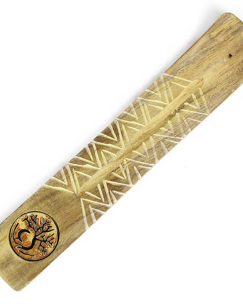 Etched Tree of Life Wide Wooden Incense Holder from Hilltribe Ontario