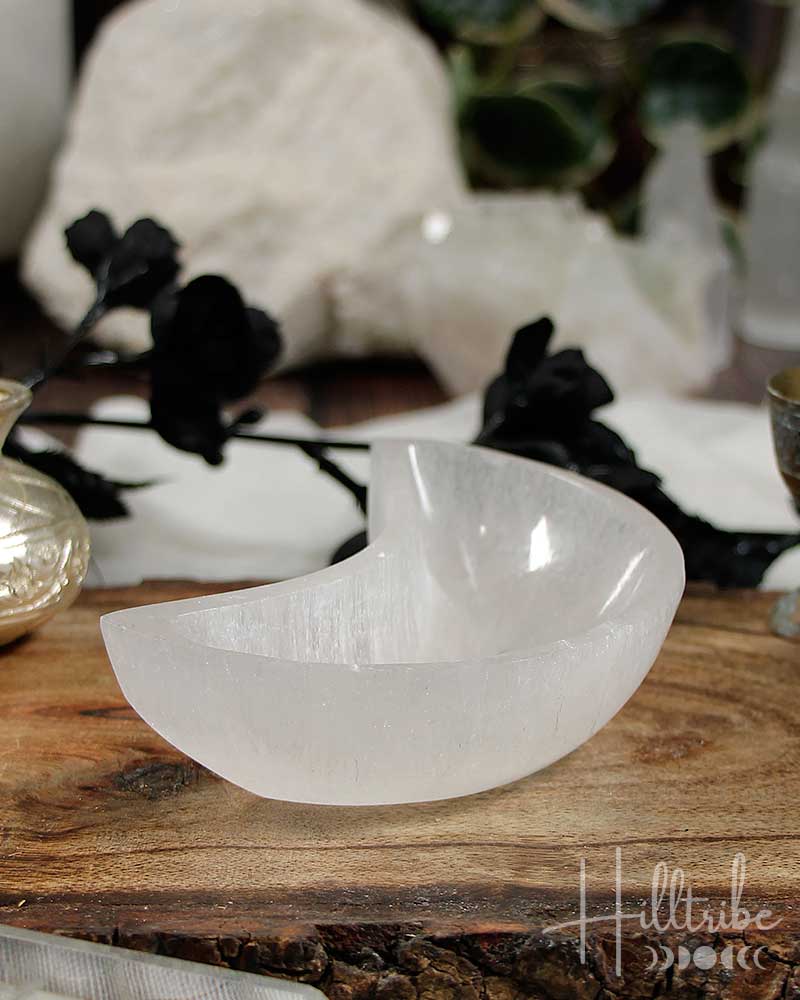 Evil Eye + Selenite Crescent Moon Charging Bowl from Hilltribe Ontario