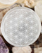 Flower of Life Round Selenite Charging Plate from Hilltribe Ontario