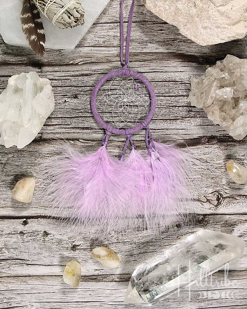 Fluffy Feathers Lavender Dream Catcher 2.5" from Hilltribe Ontario