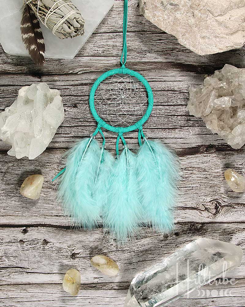 Fluffy Feathers Mint Dream Catcher 2.5" from Hilltribe Ontario