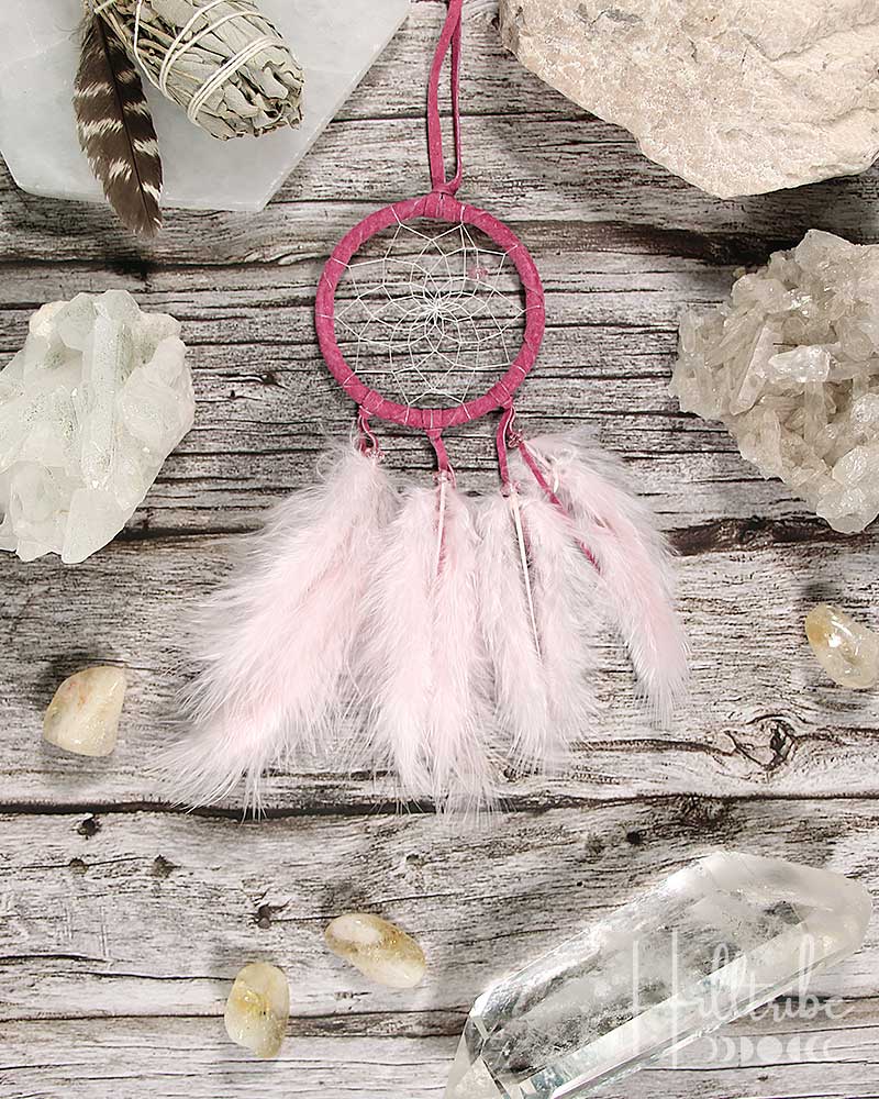 Fluffy Feathers Pink Dream Catcher 2.5" from Hilltribe Ontario