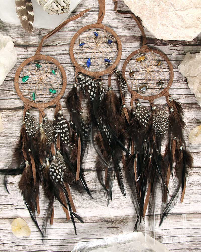 Gemstone & Brown Leather Dreamcatcher 2.5" from Hilltribe Ontario