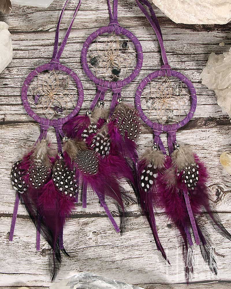 Gemstone & Purple Leather Dreamcatcher 2" from Hilltribe Ontario