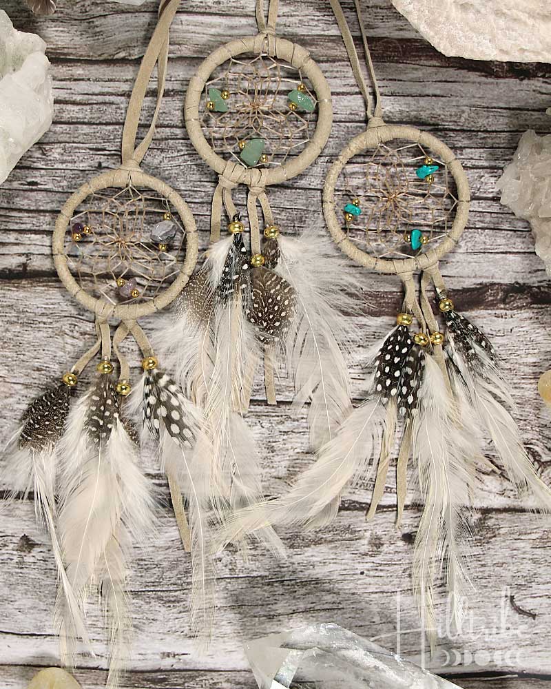 Gemstone & Tan Leather Dreamcatcher 2" from Hilltribe Ontario