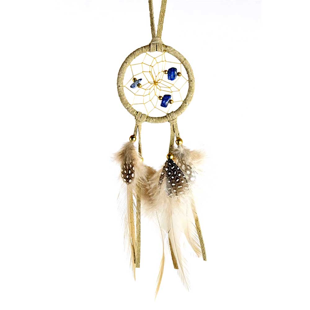 Gemstone & Tan Leather Dreamcatcher 2.5" from Hilltribe Ontario