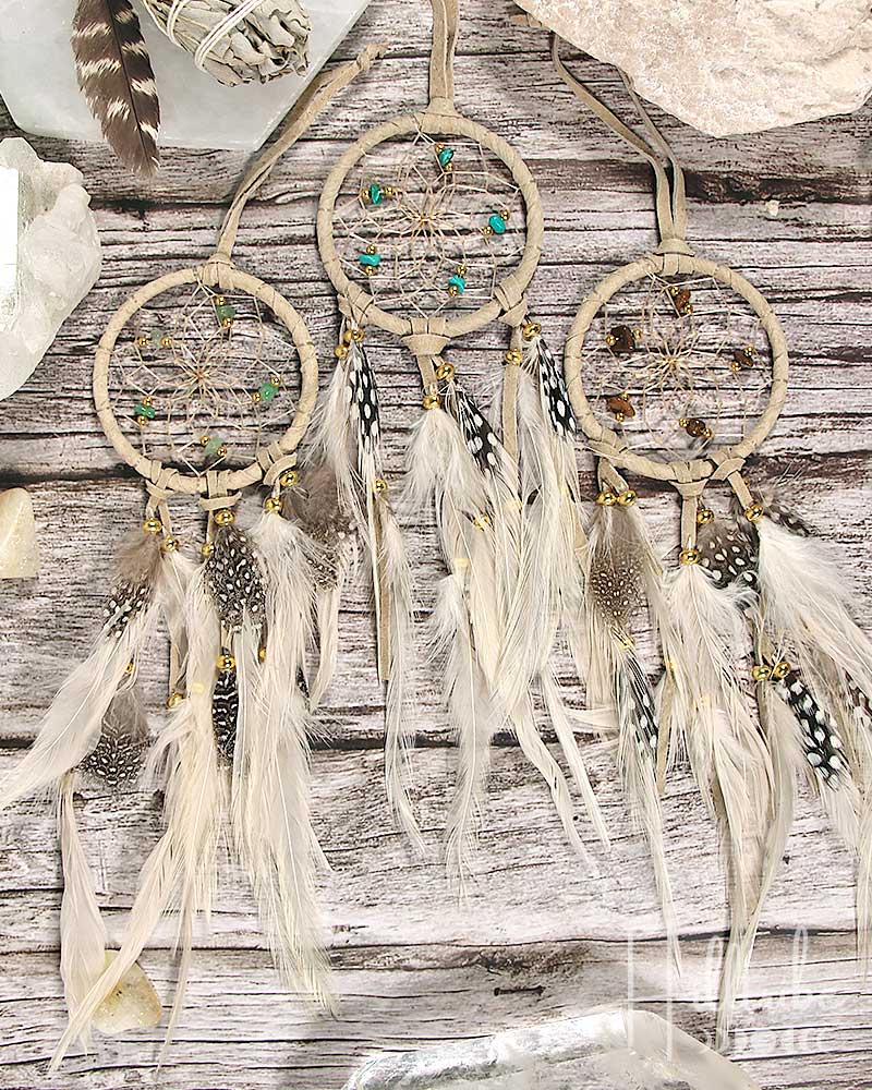 Gemstone & Tan Leather Dreamcatcher 2.5" from Hilltribe Ontario