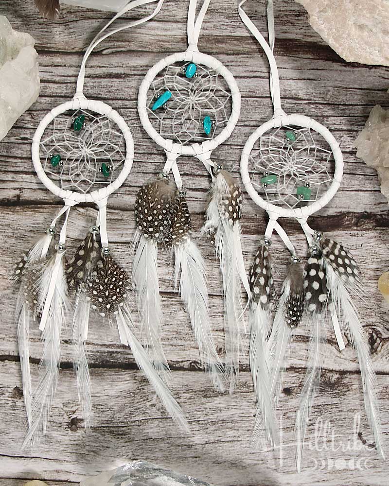 Gemstone & White Leather Dreamcatcher 2" from Hilltribe Ontario
