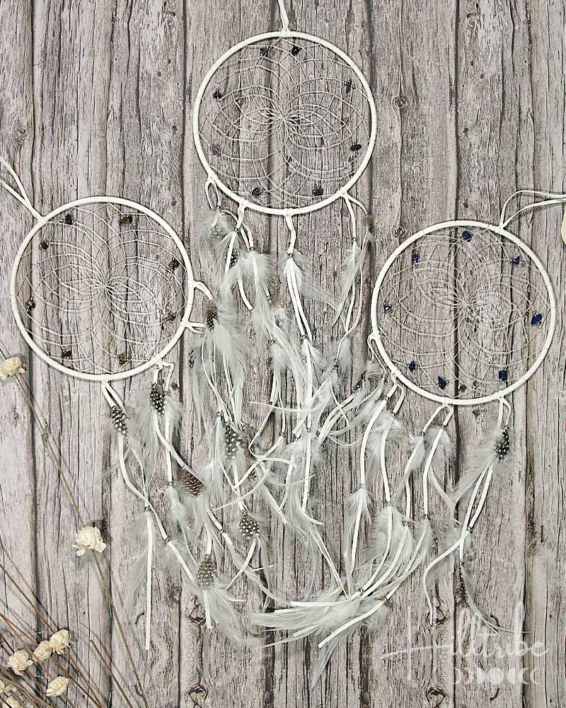 Gemstone White Leather Dreamcatcher 6" from Hilltribe Ontario