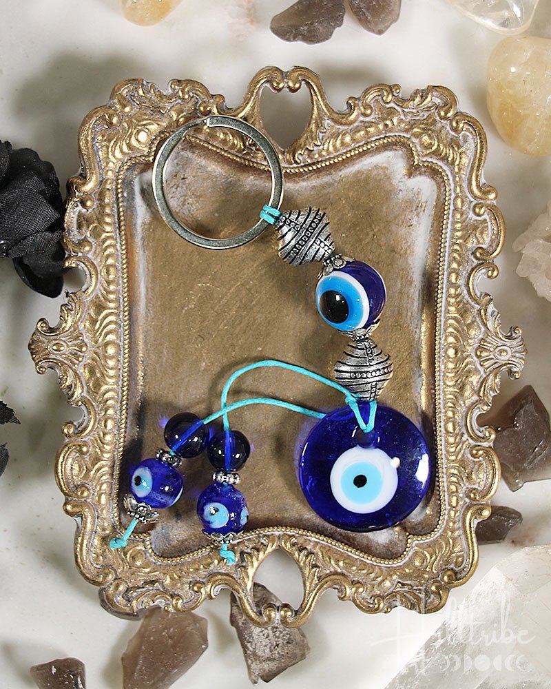 Glass Evil Eye + Tassels Protection Keychain from Hilltribe Ontario