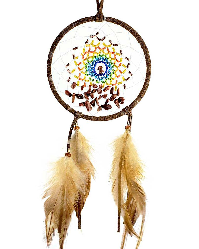 Goldstone Gemstone Brown Leather Energy Flow Dreamcatcher 4" from Hilltribe Ontario