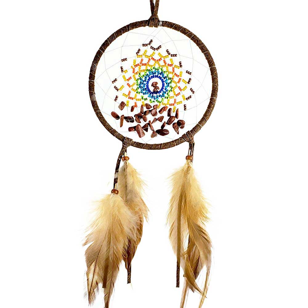 Goldstone Gemstone Brown Leather Energy Flow Dreamcatcher 4" from Hilltribe Ontario