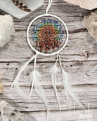 Goldstone Gemstone + White Leather Energy Flow Dreamcatcher 4" from Hilltribe Ontario