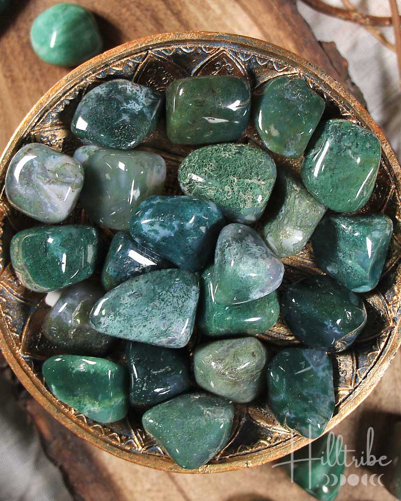Green Moss Agate Tumbled from Hilltribe Ontario
