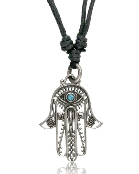 Hamsa Hand White Brass Pendant Necklace from Hilltribe Ontario
