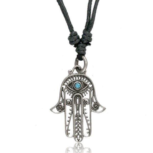Hamsa Hand White Brass Pendant Necklace from Hilltribe Ontario