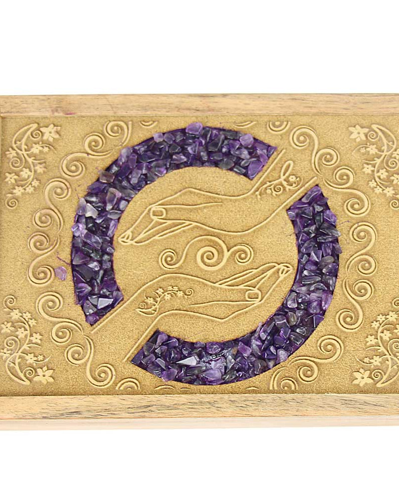 Healing Hands With Amethyst Carved Box from Hilltribe Ontario