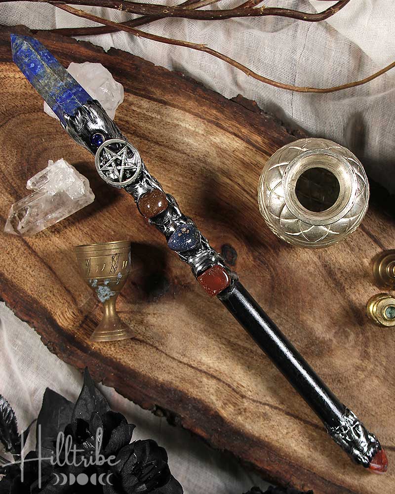 Lapis Lazuli Point + Silver Pentacle Magick Wand from Hilltribe Ontario