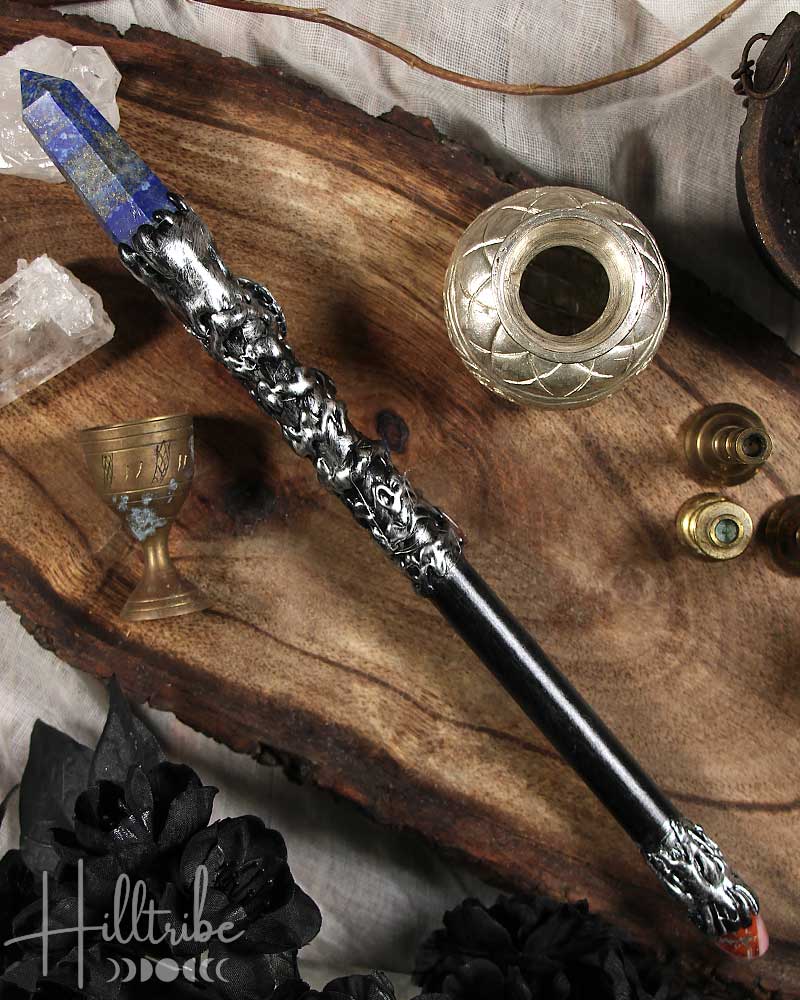 Lapis Lazuli Point + Silver Pentacle Magick Wand from Hilltribe Ontario