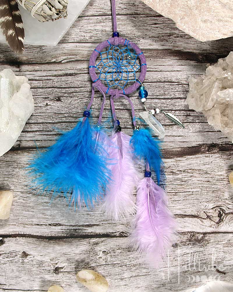 Magical Gemstone Lavender Leather Dreamcatcher 2" from Hilltribe Ontario