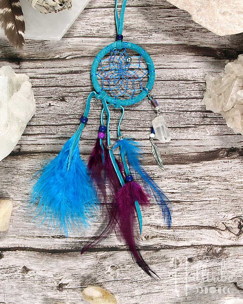 Magical Gemstone Turquoise Leather Dreamcatcher 2" from Hilltribe Ontario