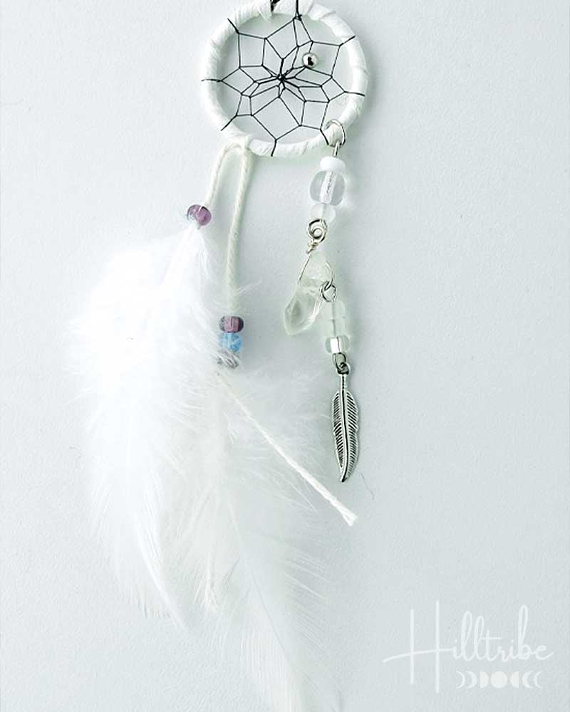 Magical Gemstone & White Leather Dream Catcher 1" from Hilltribe Ontario