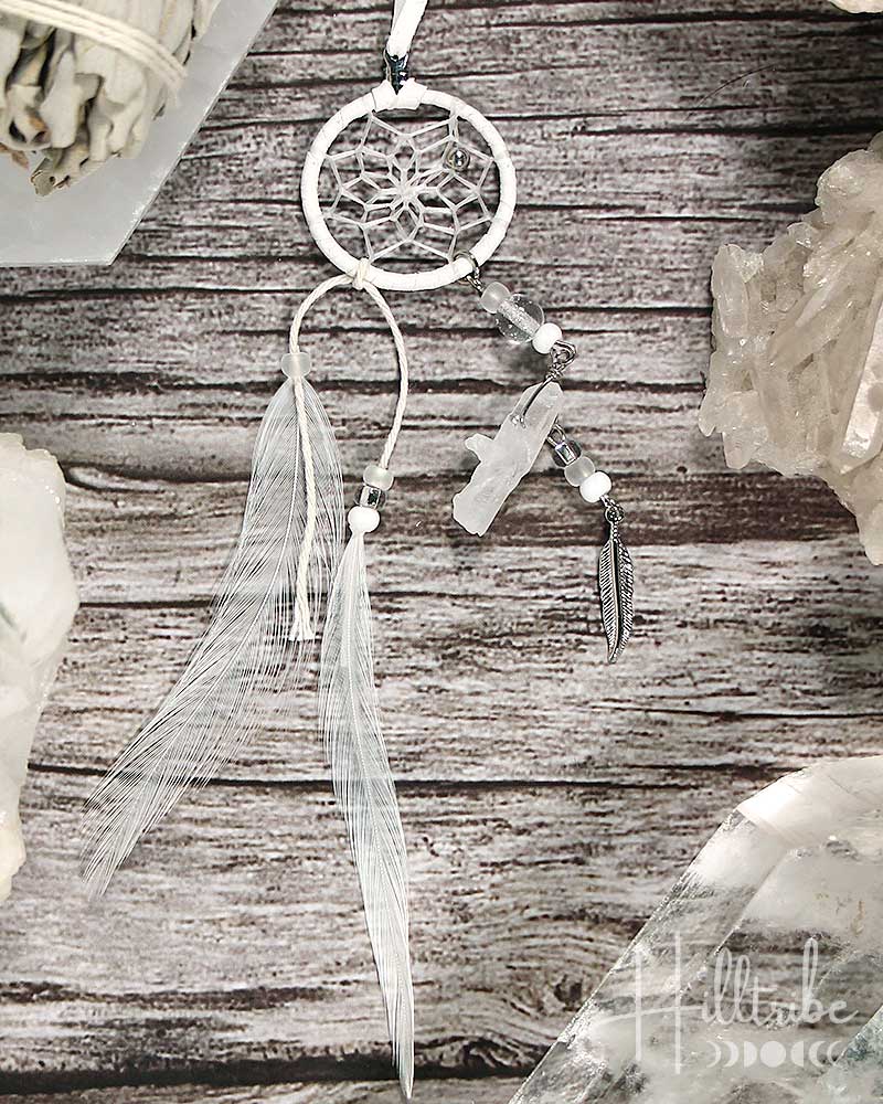 Magical Gemstone & White Leather Dream Catcher 1" from Hilltribe Ontario