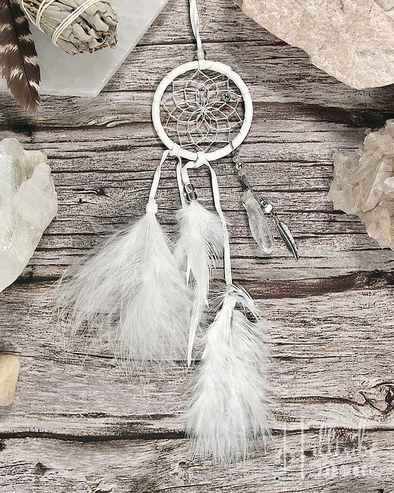 Magical Gemstone White Leather Dreamcatcher 2" from Hilltribe Ontario