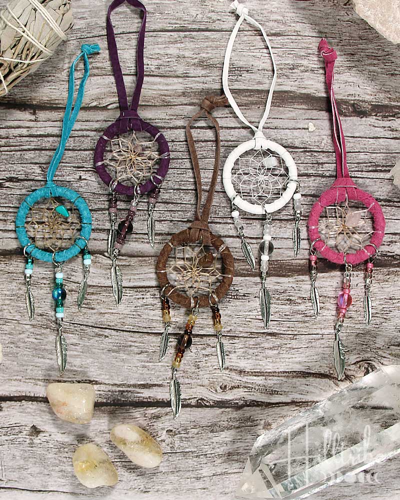 Mini Leather & Bead Dream Catcher 1.5" from Hilltribe Ontario