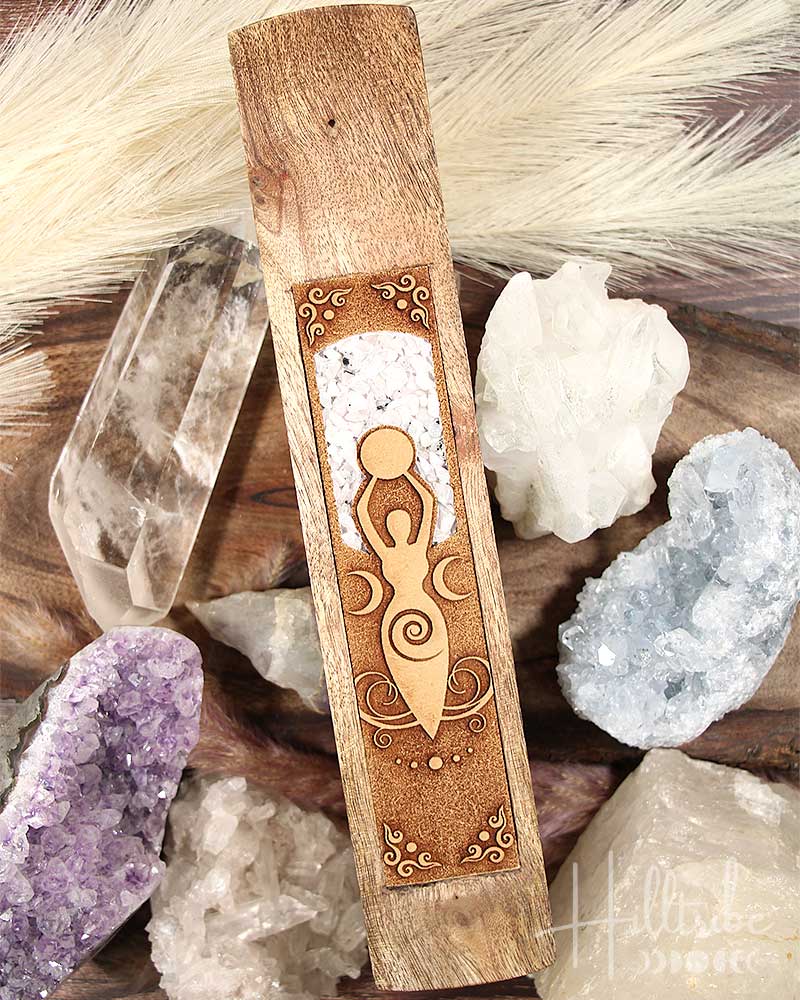 Moon Goddess & Moonstone Wood Incense Holder 10" from Hilltribe Ontario
