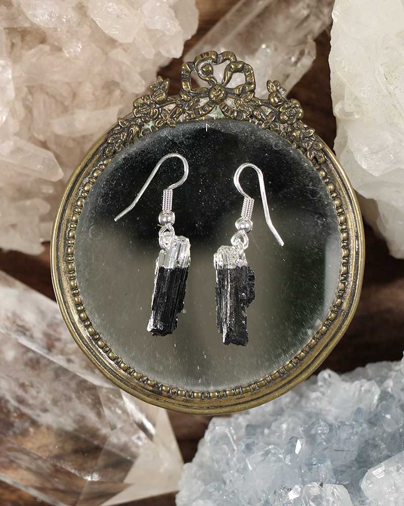 Natural Black Tourmaline Earrings from Hilltribe Ontario