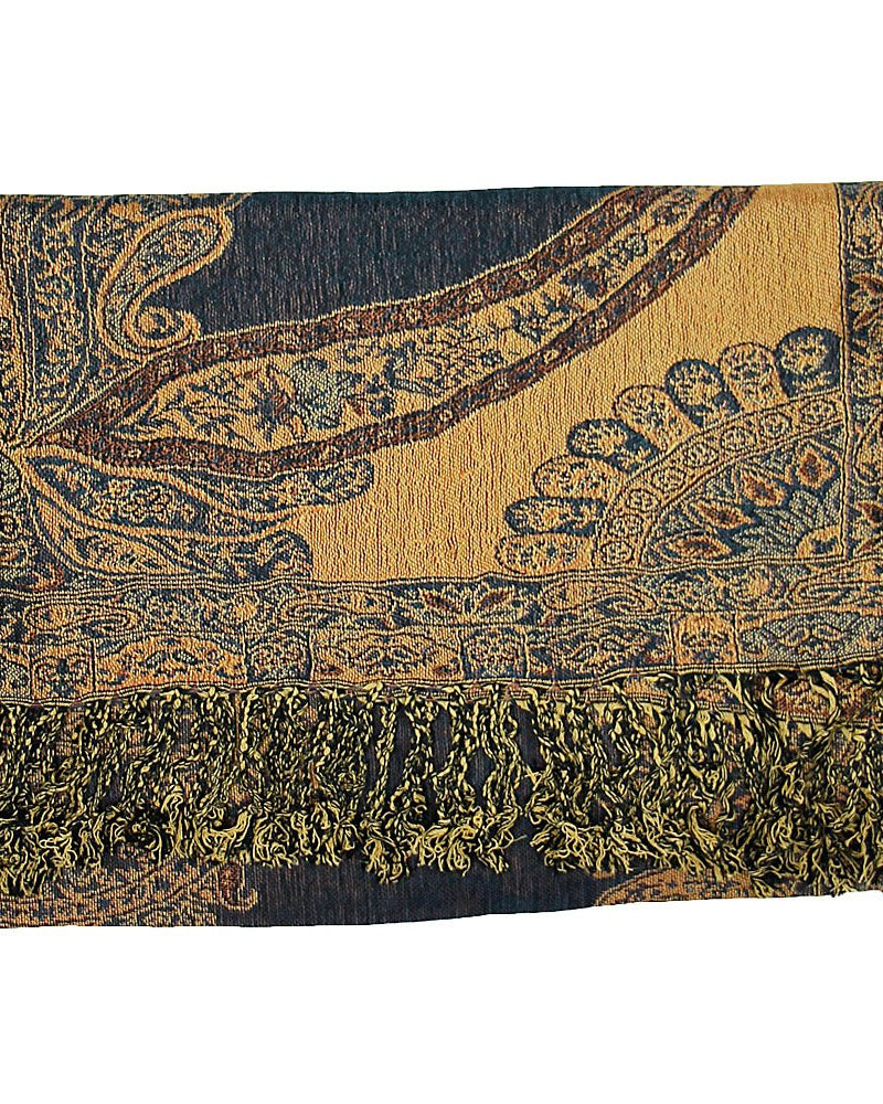 Navy & Taupe Paisley Print Pashmina from Hilltribe Ontario