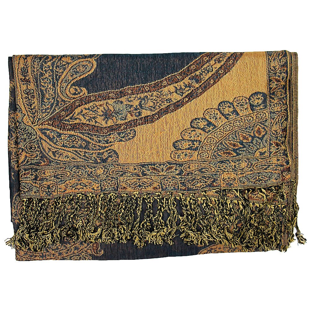 Navy & Taupe Paisley Print Pashmina from Hilltribe Ontario