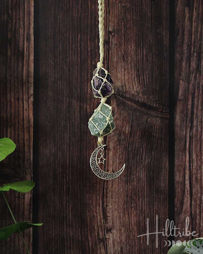Peaceful Dreams Moon + Crystal Hanging from Hilltribe Ontario