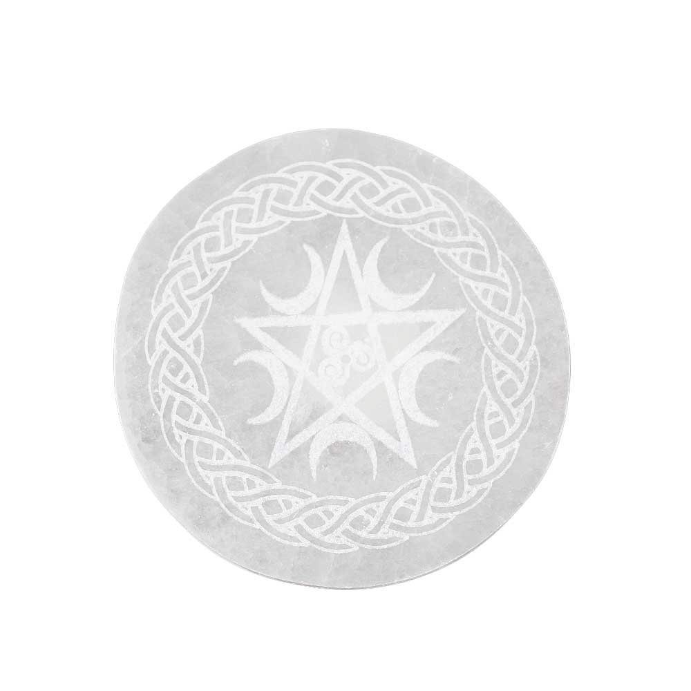 Pentacle Etched Selenite Incense Holder from Hilltribe Ontario