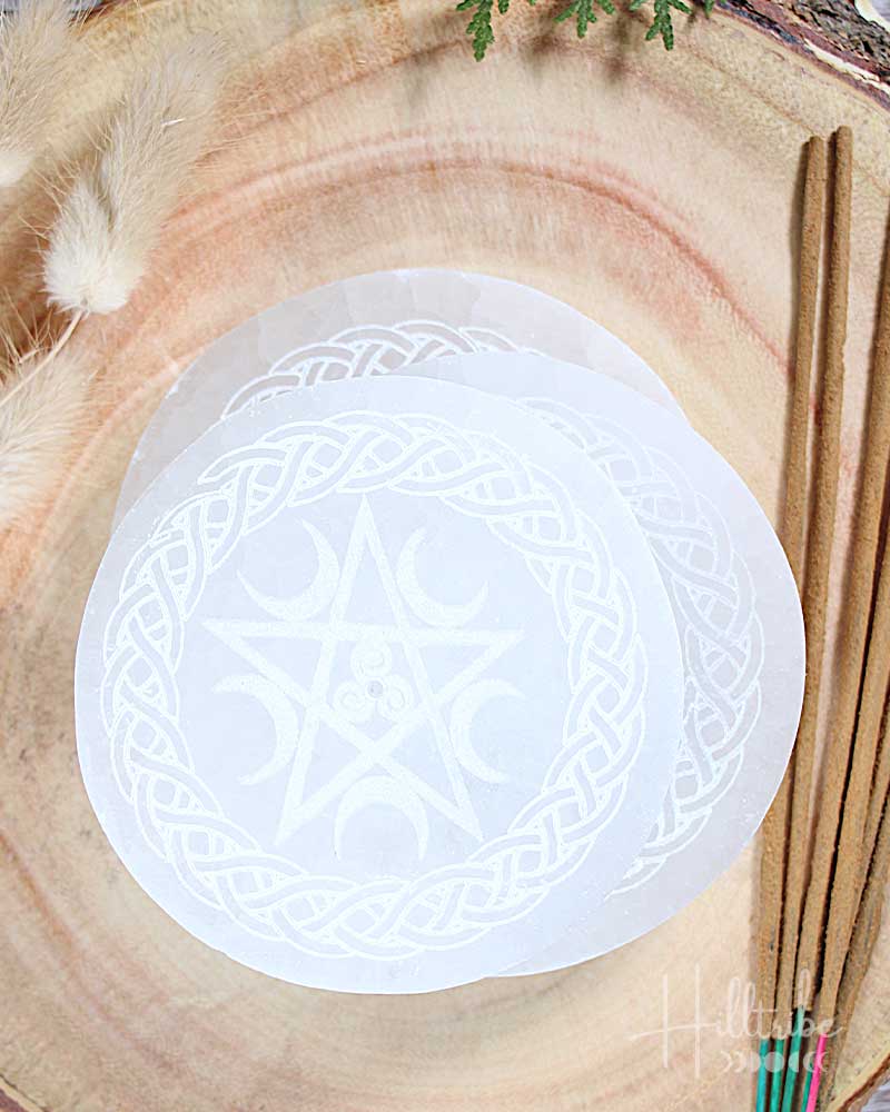 Pentacle Etched Selenite Incense Holder from Hilltribe Ontario