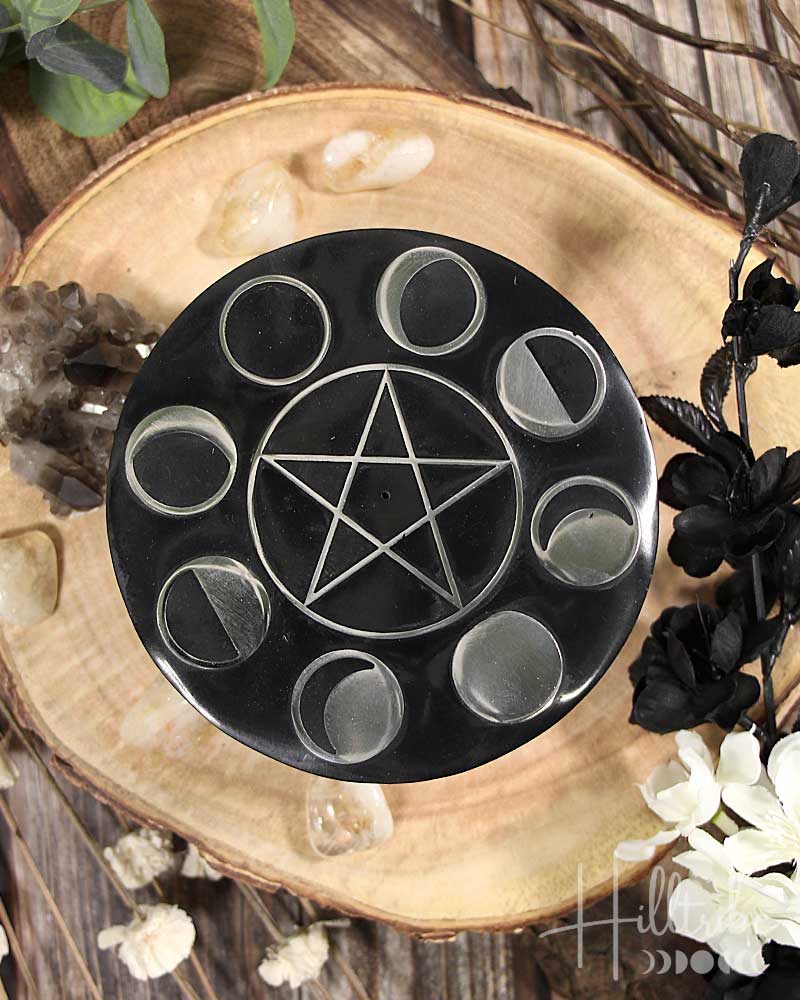 Pentacle & Moon Soapstone Incense Holder from Hilltribe Ontario