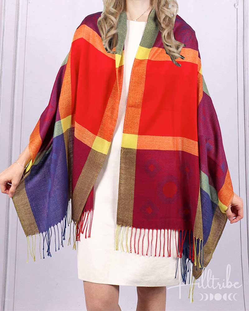 Red Floral + Colour Block Scarf from Hilltribe Ontario