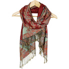 Red & Mint Paisley Print Pashmina from Hilltribe Ontario