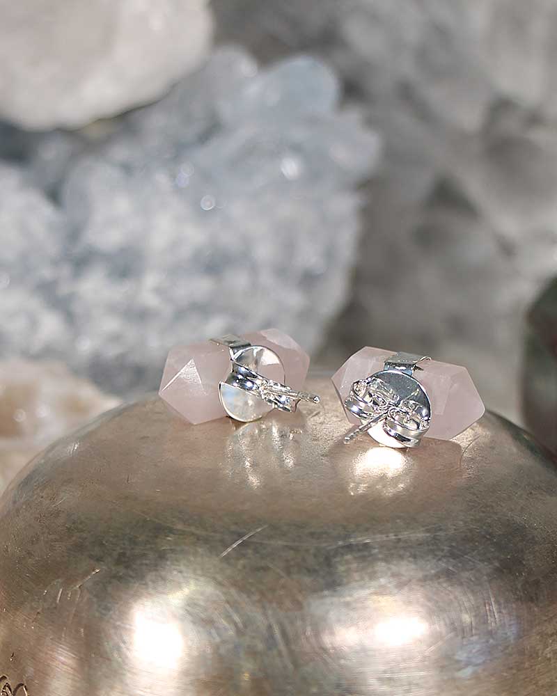 Rose Quartz Double Terminated Stud Earring from Hilltribe Ontario
