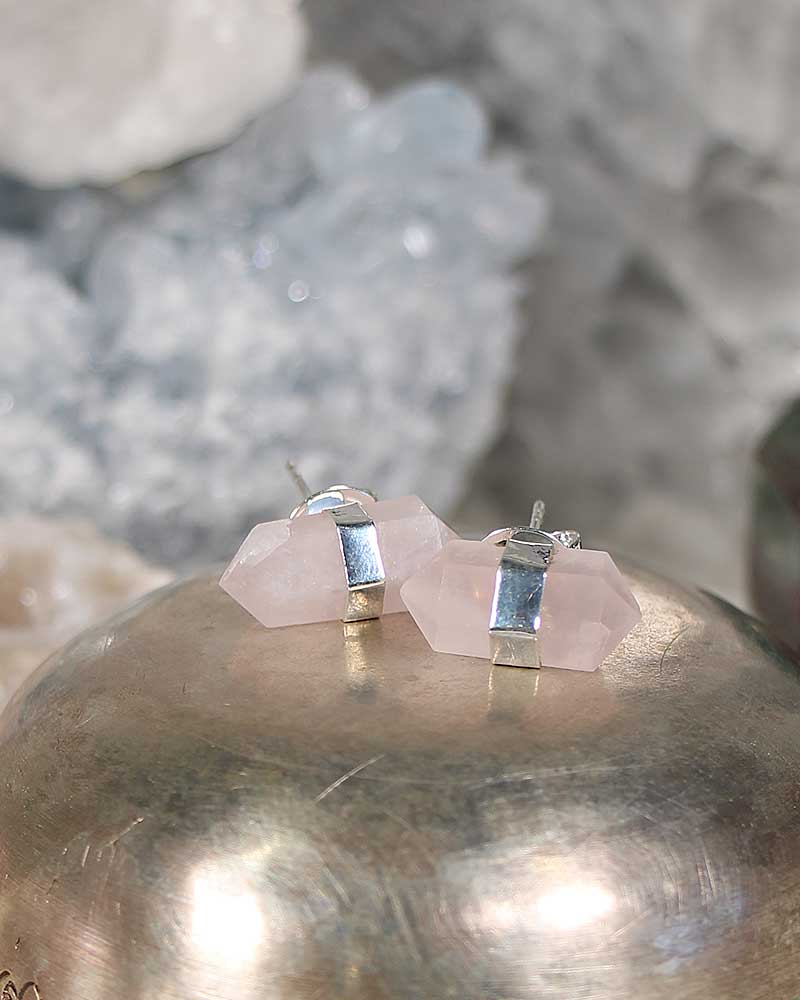 Rose Quartz Double Terminated Stud Earring from Hilltribe Ontario