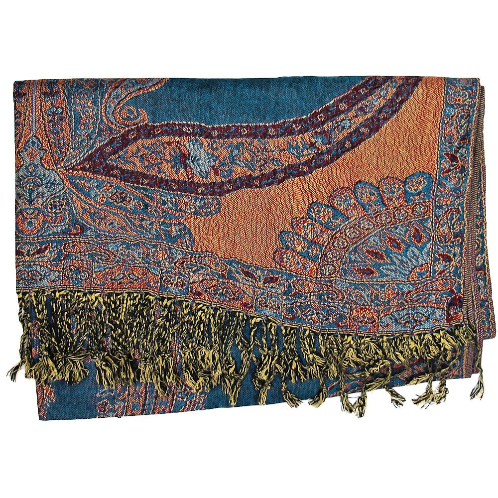 Royal Blue & Gold Paisley Print Pashmina from Hilltribe Ontario