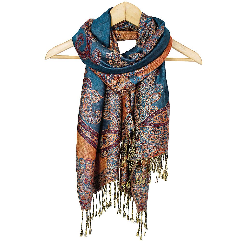 Royal Blue & Gold Paisley Print Pashmina from Hilltribe Ontario