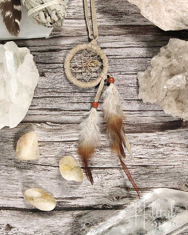 Tan Leather Cascade Dream Catcher 1.5" from Hilltribe Ontario