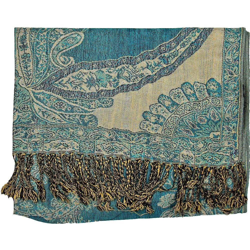 Teal & Beige Paisley Print Pashmina from Hilltribe Ontario