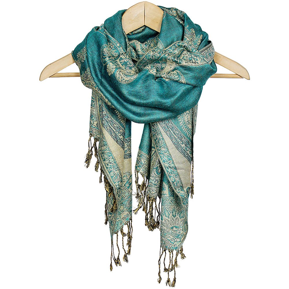 Teal & Beige Paisley Print Pashmina from Hilltribe Ontario
