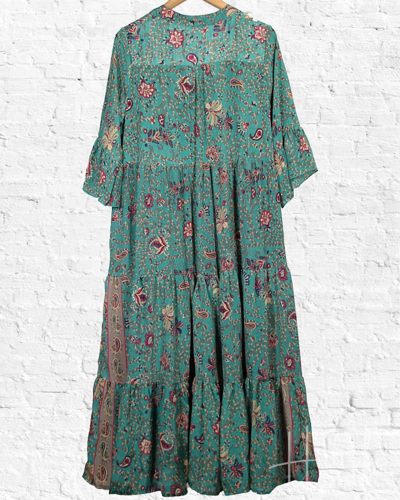 Teal Paisley New Sari Boho Dress from Hilltribe Ontario
